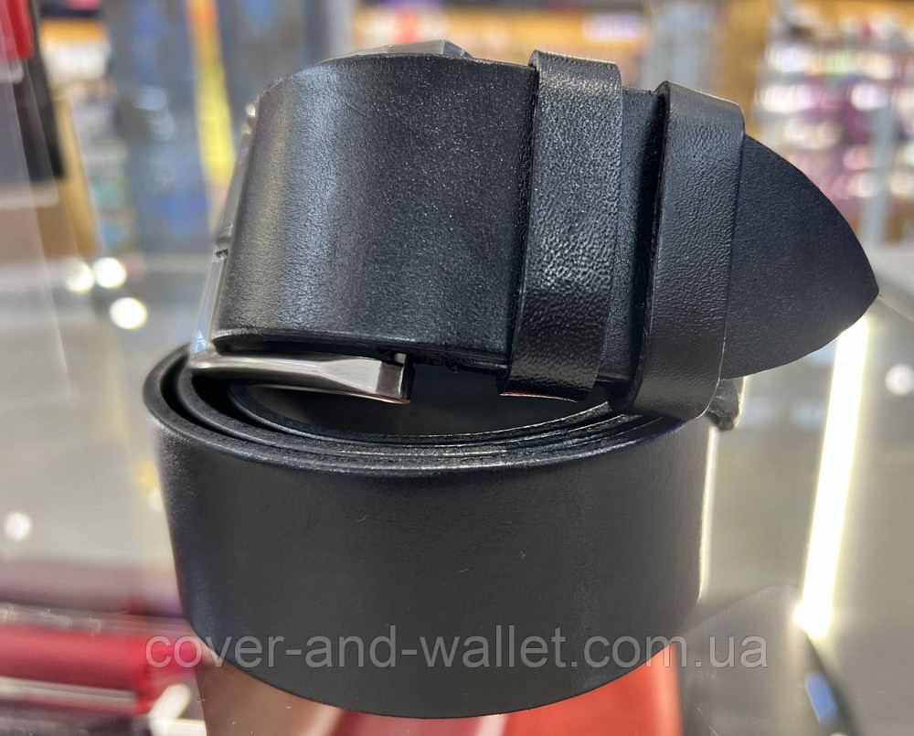 Широкий чоловічий джинсовий ремінь із натуральної шкіри чорного кольору 45 мм PS Leather Київ - фото 5