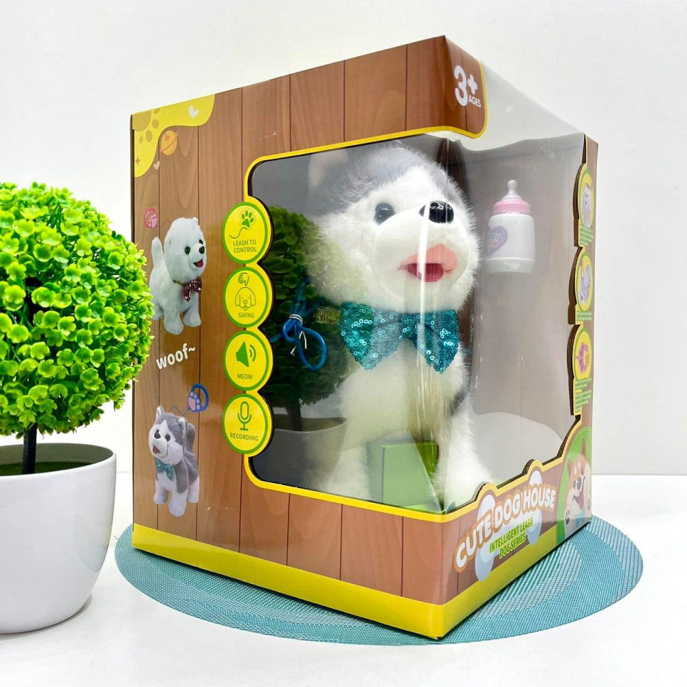 Собачка інтерактивна на повідку ходить махає хвостиком повторюшка 24см Сіра (933-157E) Чернигов - изображение 6