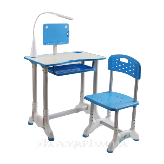Парта ученическая детская со стульчиком и настольной лампой J-41526 / Комплект растущая парта, синий Хмельницкий