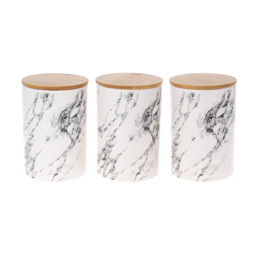 Набір ємностей Marble 3шт 800мл з бамбуковою кришкою кераміка білий БОНА ДИ 304-977 Житомир