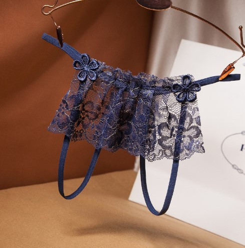 Трусики з розрізом мереживні з блискітками one size синій Київ - фото 1