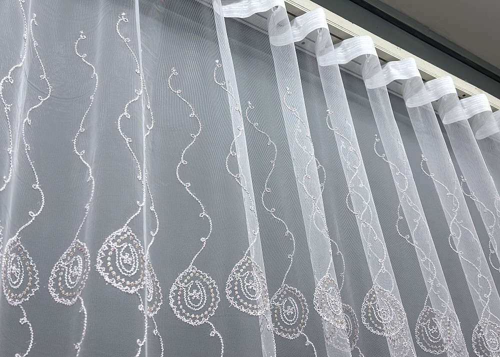 Тюль фатин с вышивкой Корд и люрексом Цвет холодный белый с пудровым 1856т Киев - изображение 7