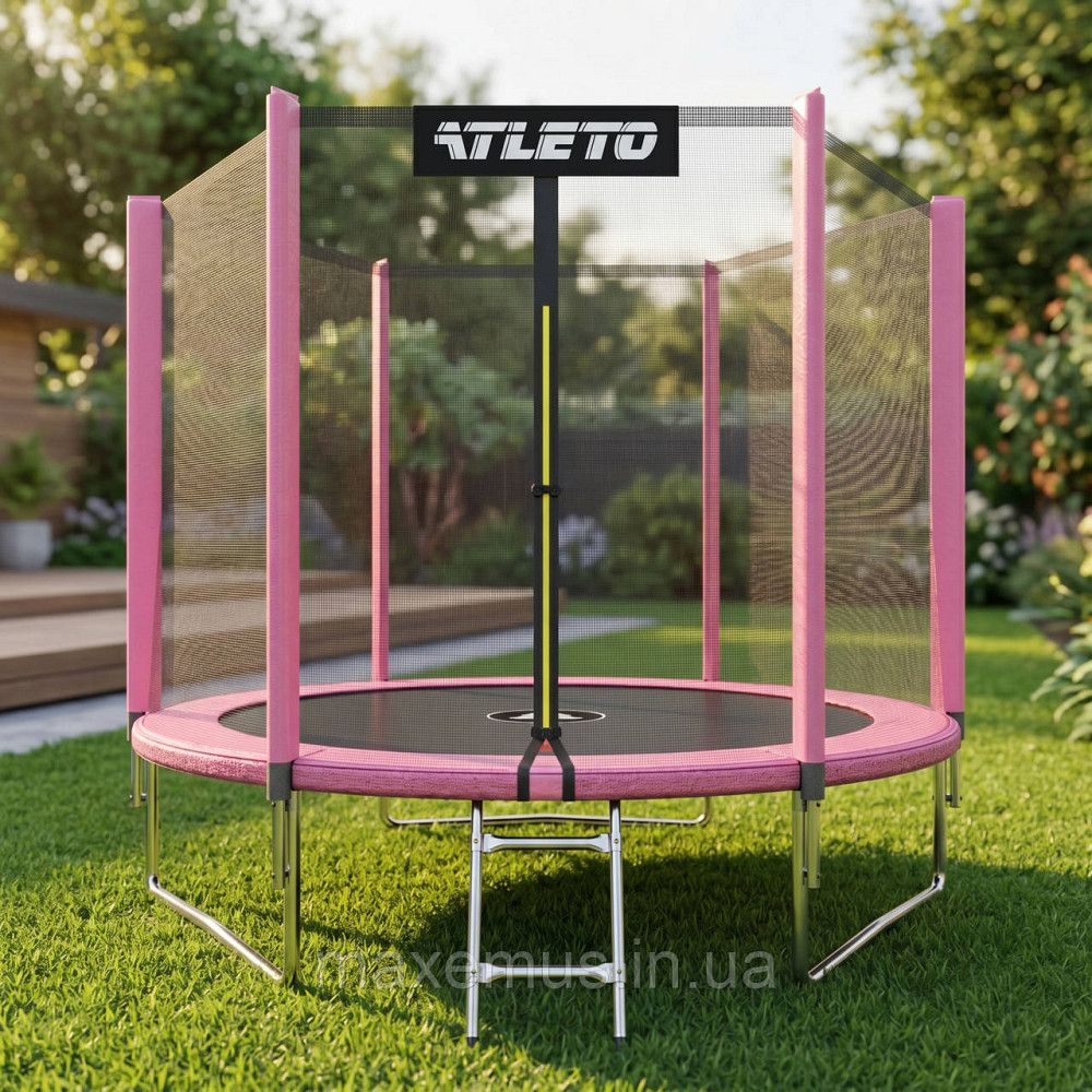 Детский батут с защитной сеткой и лестницей Atleto 252 см (8 ft) Розовый для улицы и дачи (+ Перчатки в подарок) Мостиська - фото 16