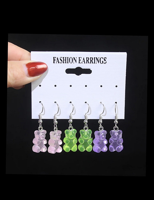 Детские серьги мишки, набор 3 пары - размер мишки 1,6*1см, смола Киев - изображение 1