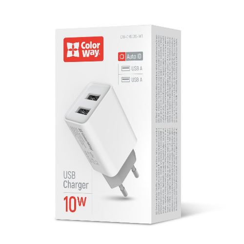 Зарядний пристрій мережевий 2USB 2,1А 10W білий ColorWay CW-CHS015-WT Житомир - фото 1