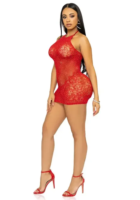 Сукня-сітка зі стразами Leg Avenue Rhinestone halter mini dress Red, відкрита спина, one size Львів - фото 9