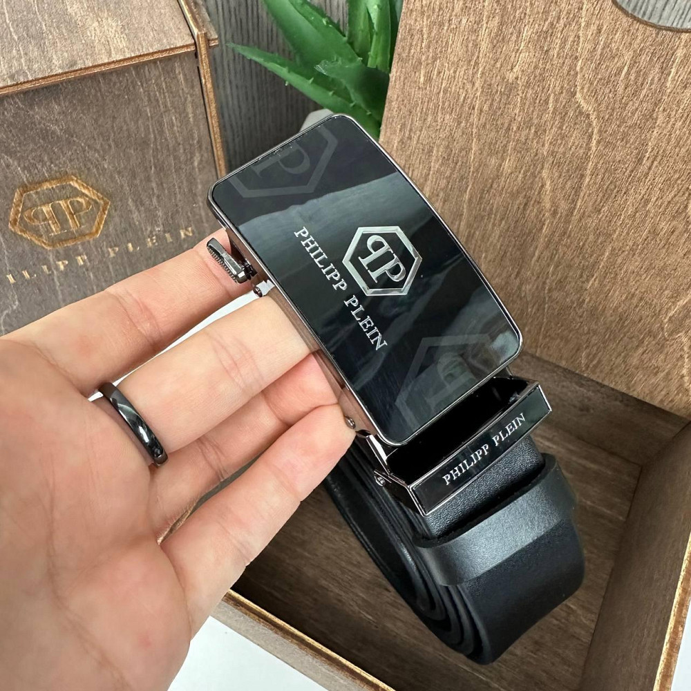 Чоловічий шкіряний ремінь стиль Philipp Plein чорний автомат натуральна шкіра ( 173 ) Харьков - изображение 6