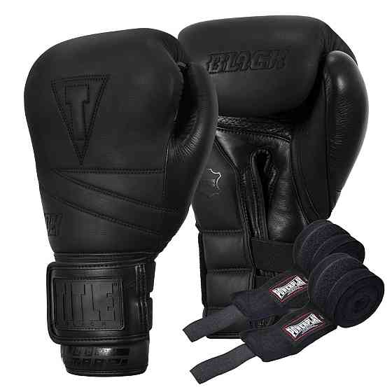 Боксерські рукавиці TITLE Black Bolstered Leather Black 16 oz (бинти 4м. в комплекті) Каменское