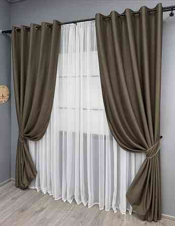 Комплект штор на люверсах VR-Textil Шеніл однотонний № 1591ш Кавовий 150х250 см 2 шт (37-0249) Київ