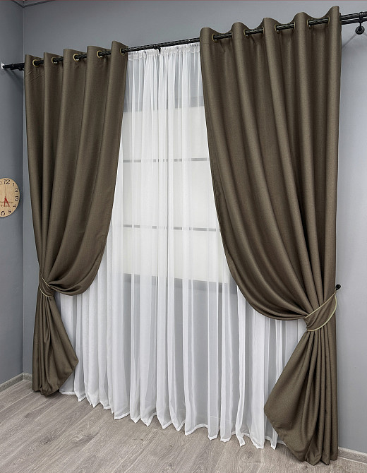 Комплект штор на люверсах VR-Textil Шеніл однотонний № 1591ш Кавовий 150х250 см 2 шт (37-0249) Київ - фото 3
