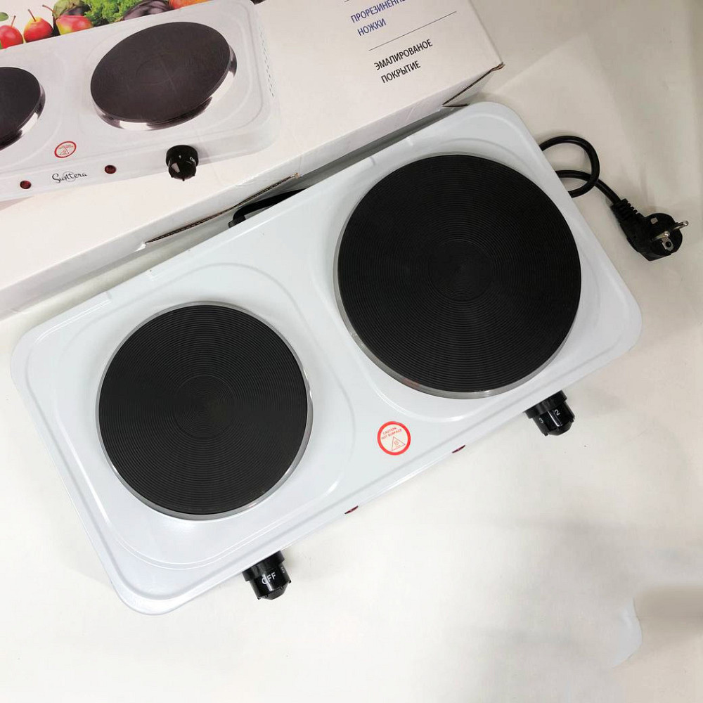 Плита побутова двоконфорочна Suntera DP-1935B, 2500W белая, Плита настільна емальована WQ-23 Івано-Франківськ - фото 1