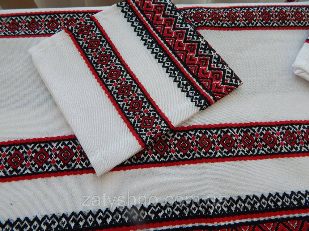 Червона скатертина вишита з серветками в ресторан. Київ - фото 2