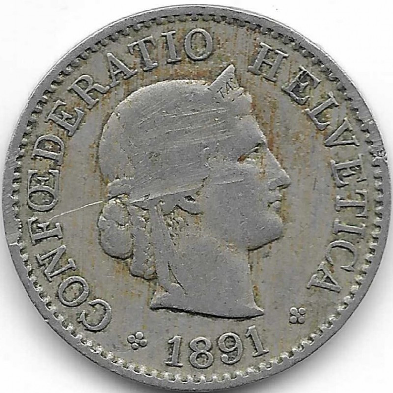 Монета 5 раппен. 1891 год, Швейцария. Полтава - изображение 1