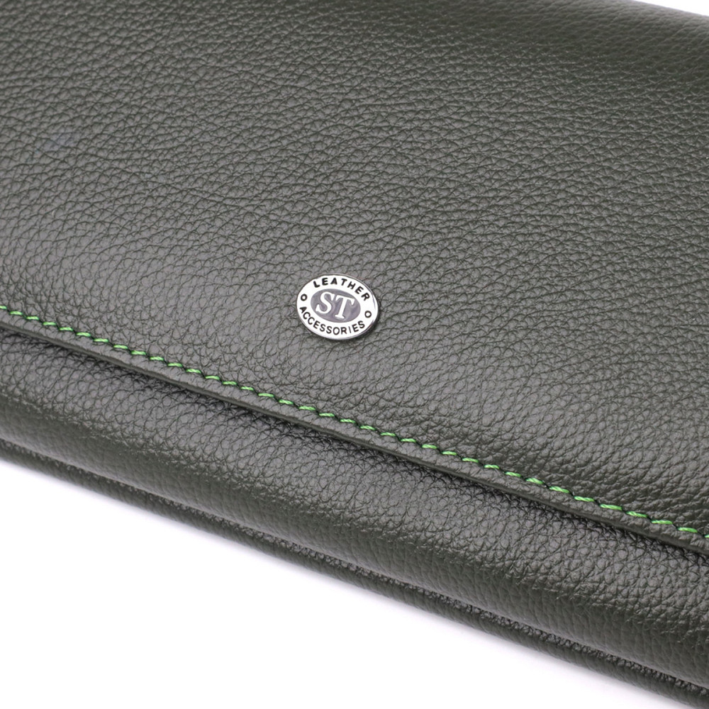 Горизонтальный кошелек с карманом для телефона из натуральной кожи ST Leather 23068 Зеленый Киев - изображение 7