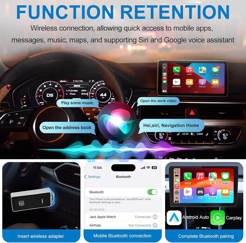 CarPlay Android Auto адаптер для перетворення дротового у бездротовий для iOS 10+ Android 11+, USB Type-C Карплей для авто Київ - фото 6