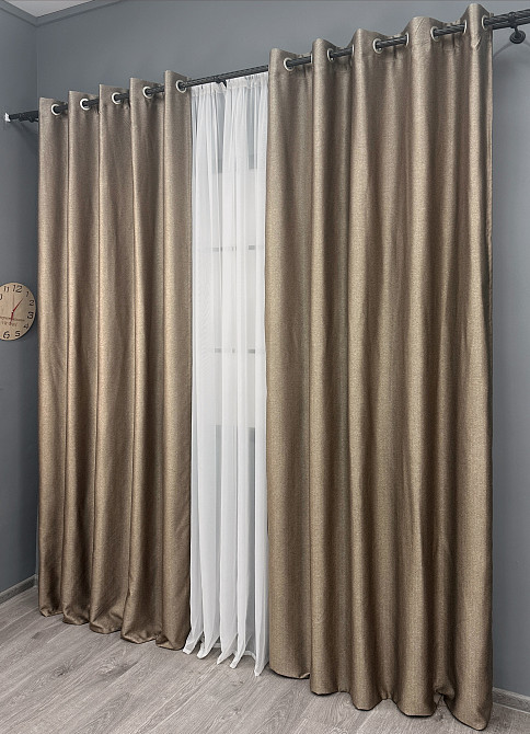 Комплект штор на люверсах VR-Textil Шенилл однотонный № 1906ш Светло-коричневый 150х250 см 2 шт (37-0297) Киев - изображение 4