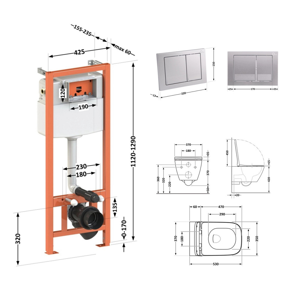 Готове рішення Qtap для ванної кімнати: підвісний унітаз Gemini Ultra Quiet 530х365х373 + комплект інсталяції Nest 4 в 1 Київ - фото 2