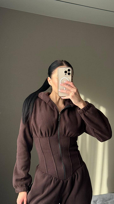 Жіночий стильний теплий корсетний комбінезон двосторонній фліс Шоколад, 44/46 Одеса - фото 3