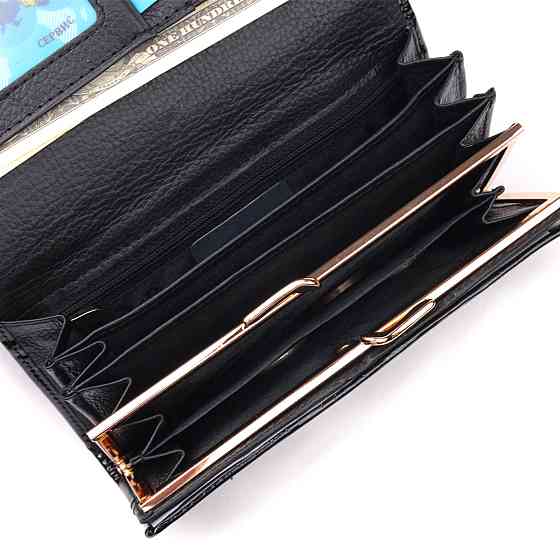 Лаковий жіночий гаманець з візитницею ST Leather 19403 Чорний Київ