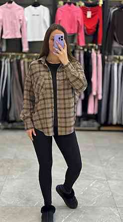 Женская рубашка в клетку oversize из турецкой фланели, коричневая, 42-44-46 Лубны