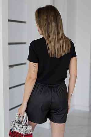 Шкіряна міні спідниця-шорти на запах "Ora" | Батал Чорний, 54-56 Київ