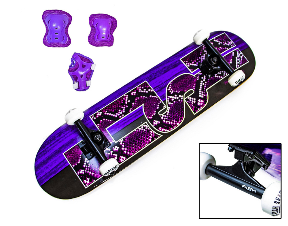 Cкейтборд із захистом для дівчинки FISH Snake Skin. Одеса - фото 1