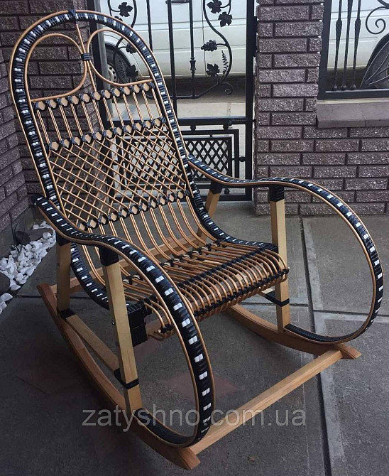 Качалка крісло ротангове | крісло-гойдалка з ротанга | крісло гойдалка плетена з підставкою Київ - фото 3