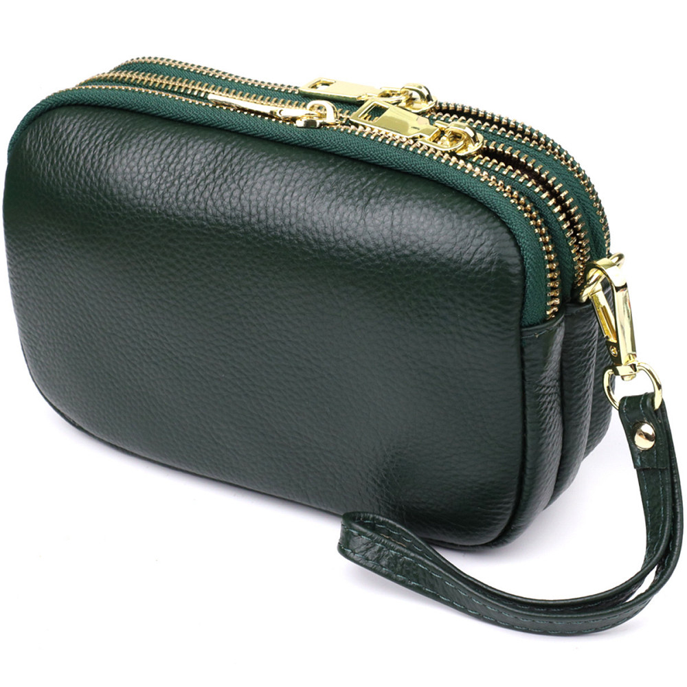 Практична шкіряна сумка на три відділення для жінок Vintage 22893 Зелений Київ - фото 2