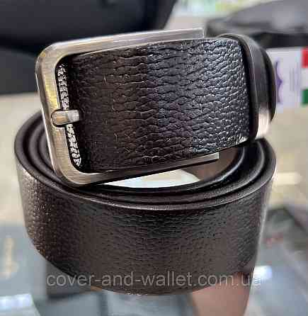 Модный коричневый мужской ремень из натуральной кожи 35мм мм PS Leather (черный) Киев