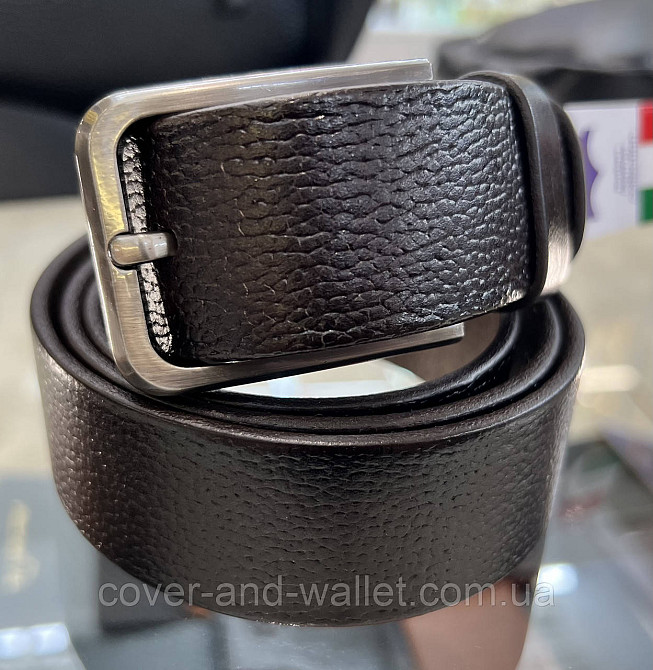 Модный коричневый мужской ремень из натуральной кожи 35мм мм PS Leather (черный) Киев - изображение 4
