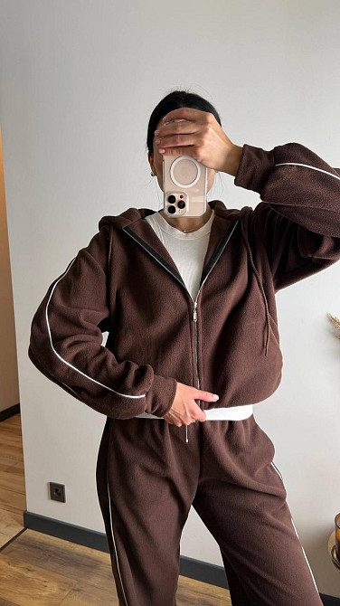 Женский теплый костюм двойка с кантом двухсторонний флис Шоколадный, 44/46 Одесса - изображение 7