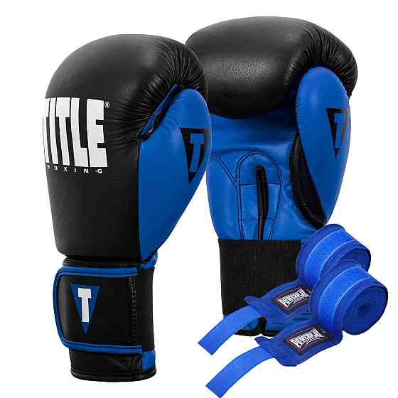 Боксерські рукавиці TITLE Boxing Dynamic Strike Black/Blue 16 oz (бинти 4м. у комплекті) Каменское