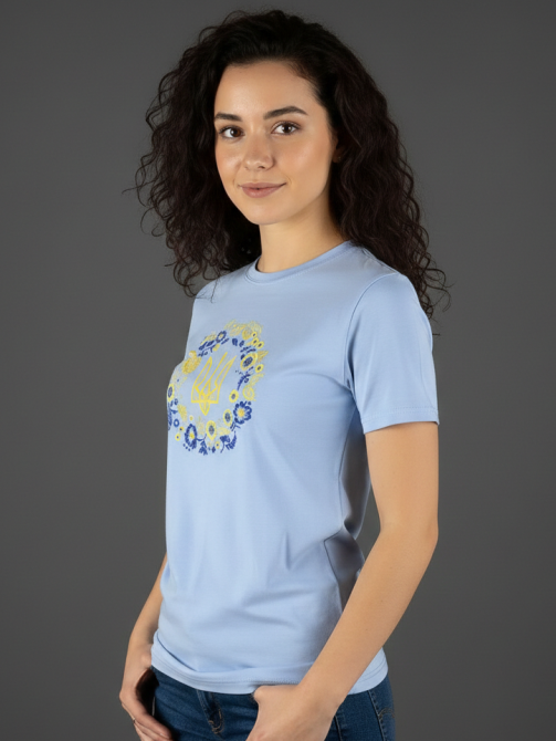 Жіноча Футболка вишита гладдю з тризубом Київ - фото 2