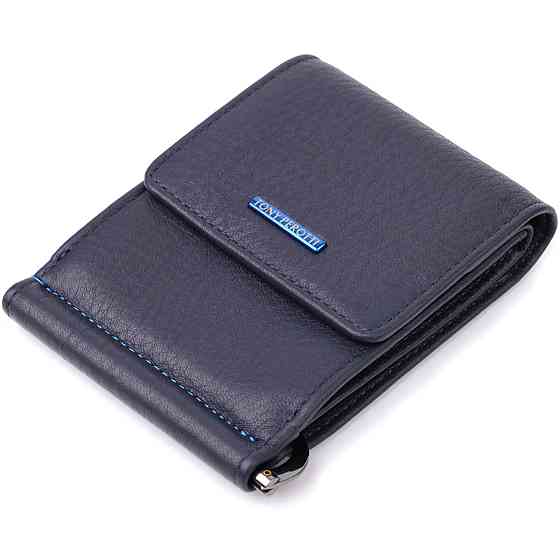 Вертикальный мужской зажим из зернистой натуральной кожи Tony Perotti 20862_1 (3595 navy) Синий Киев