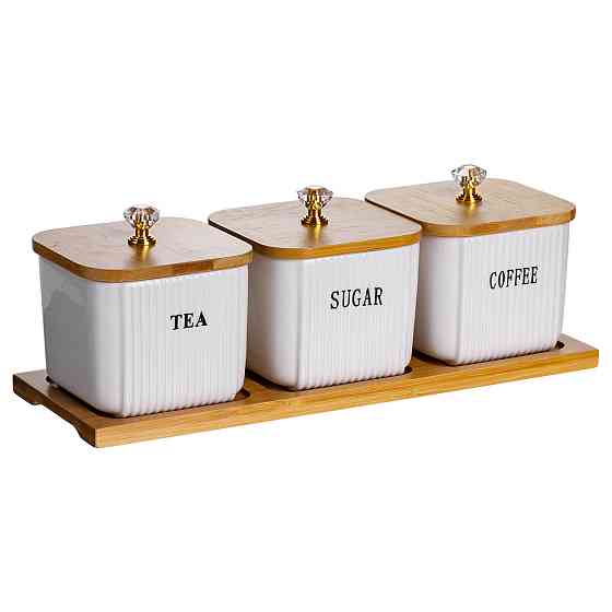 Набір квадратних банок для сипучих 3 шт на підставці Київ