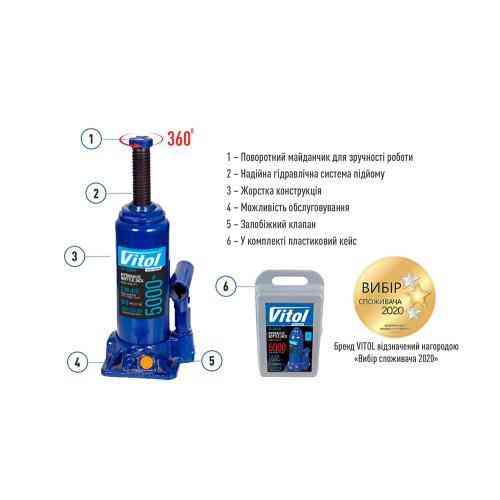 Телескопический гидравлический домкрат 5 тонн в кейсе, минимальная высота 216мм, максимальная 413мм, вес 4.35кг Харьков