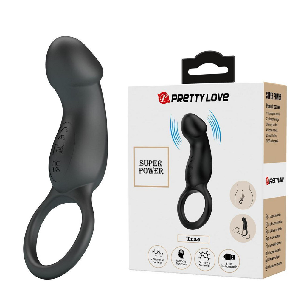 Эрекционное кольцо Pretty Love Trae с вибростимулятором, черный, 11.2 х 2.7 см Sex Aura Киев - изображение 1