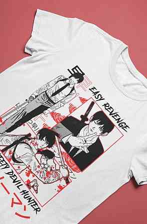 Футболка для хлопчика з аніме принтом Людина-бензопила оверсайз (зріст від 165 до 180) Чорний AnimeJ0959m Дніпро