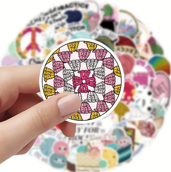 Набір наклейок на тему в'язання гачком, водонепроникні вінілові естетичні наклейки handmade, в'язанн Київ - фото 6