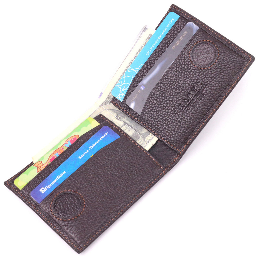 Практичный мужской зажим с монетницей из натуральной кожи Коричневый (KARYA) Киев - изображение 1
