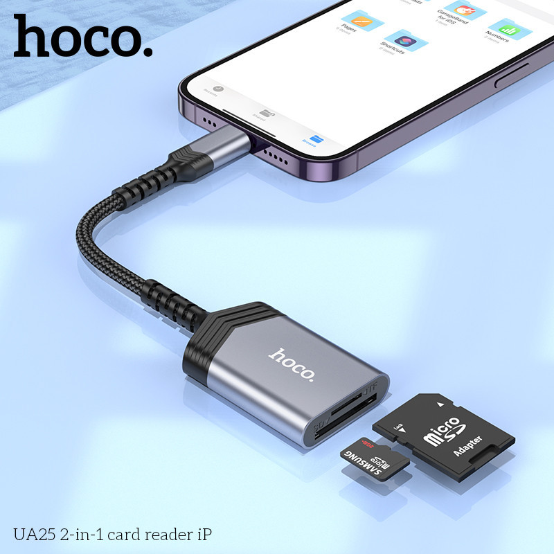 Кардридер HOCO UA25 2-in-1 card reader iP Metal Gray Одесса - изображение 4