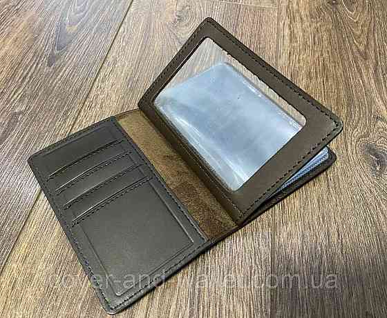 Кожаная обложка на водительское удостоверение с файлами коричневого цвета PS Leather Киев