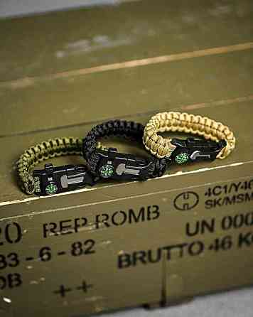 PARACORD БРАСЛЕТ З ВИСКОРЕМ, КОМПАСОМ ТА СВИСТКОМ КАЙОТ Київ