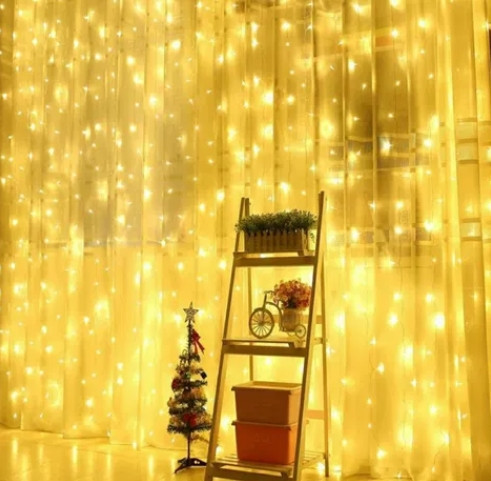 Гирлянда штора Водопад 3х2 м 280 LED (прозрачный шнур, с переходником) Золотой свет Винница - изображение 2