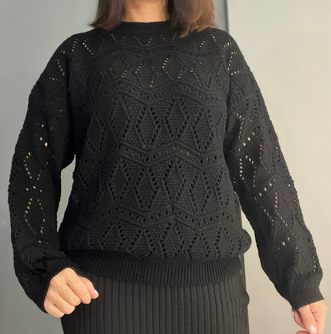 Свитер женский MIX RAY 6772 прозрачный оверсайз ажурная вязка сетка, черный, one size Киев - изображение 16