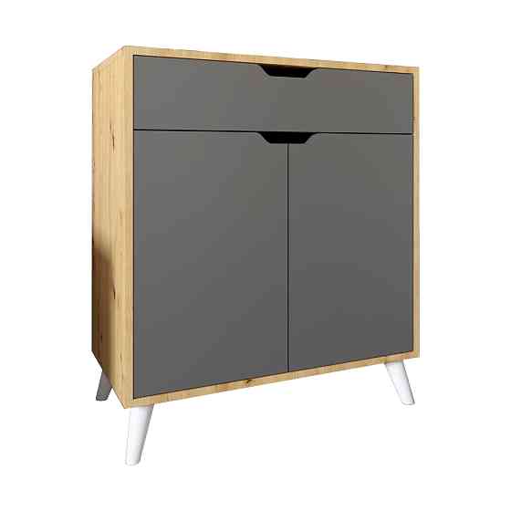 Комод в гостиную с белыми ножками М-ЗОН Борн 750 Дуб Артизан/Антрацит (MZN-031041) Львов