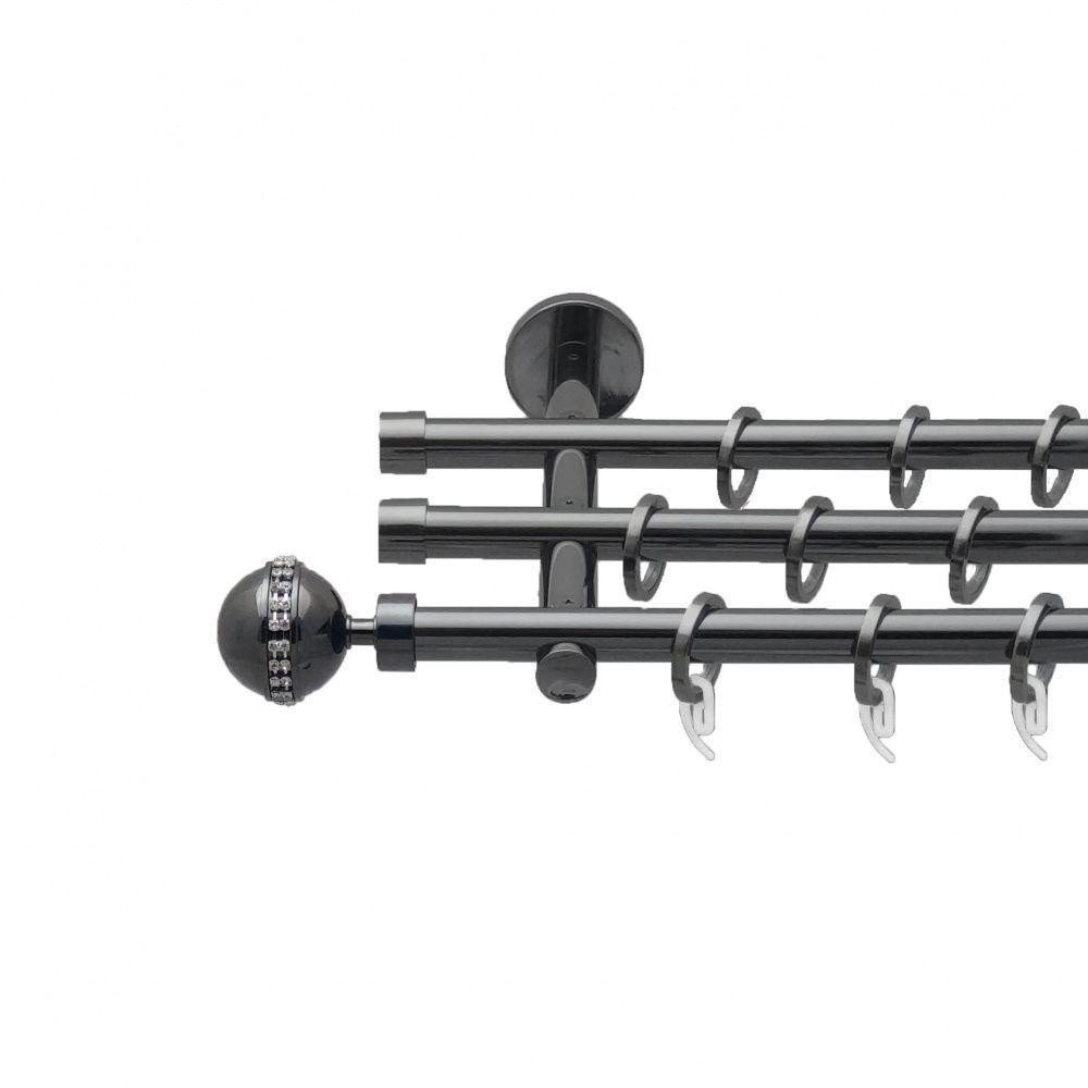 Карниз Orvit Авея металевий трирядний циліндр (20 см) гладка труба кільце фасонне металеве  Онікс 16\16\16 мм 240 см (4763369) Львів - фото 1