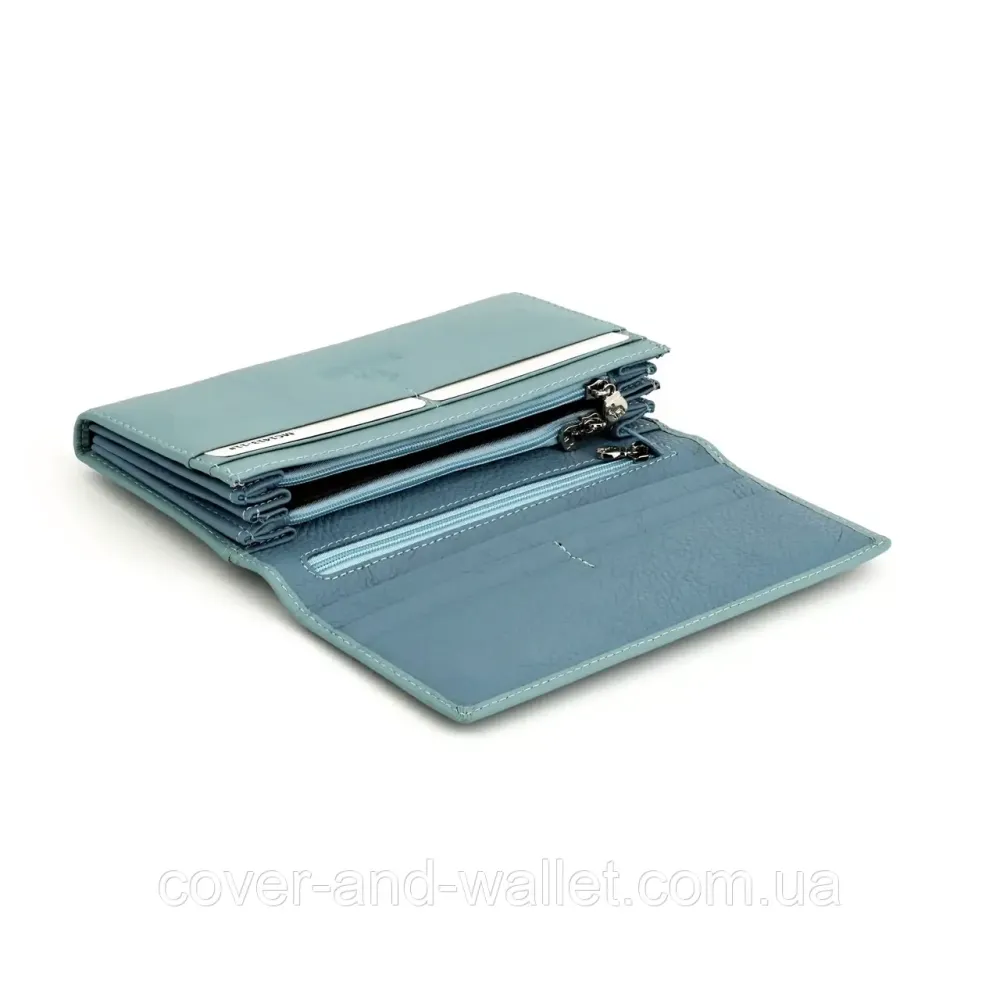 Жіночий гаманець із м'якої натуральної шкіри з магнітною фіксацією блакитного кольору Marco Coverna 1413-11 Київ - фото 9
