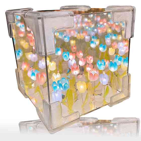 Нічник Нескінченні тюльпани (10×10см,20 тюльпанів),від батарейок,Різнокольоровий SBR Київ