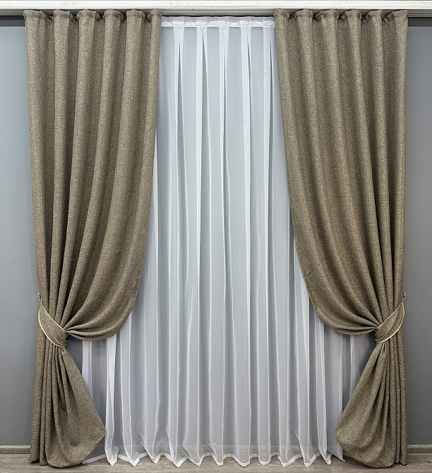 Комплект готовых штор VR-Textil Лен Мешковина № 1770ш Какао 100х270см 2 шт (31-821) Киев - изображение 2